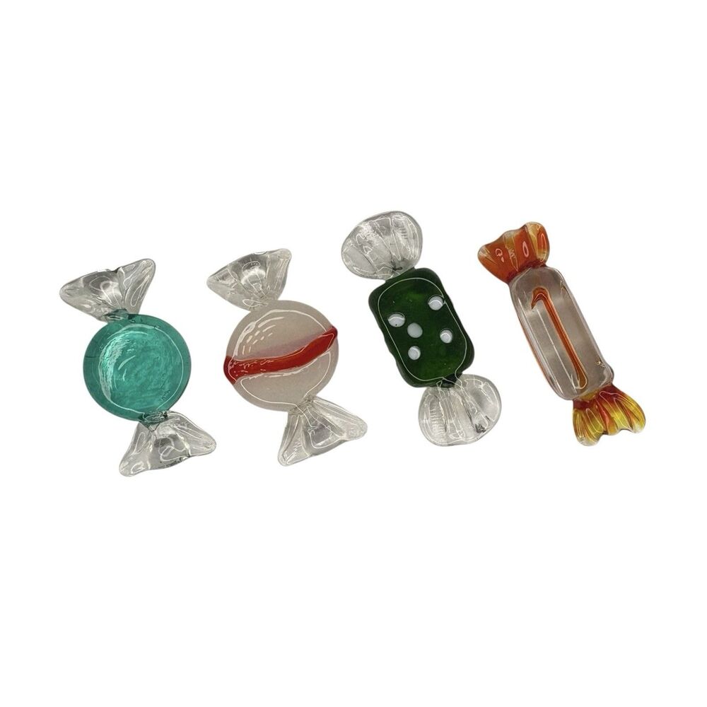 Murano Style Art Glass Wrapped Candy Pieces Lot of 4 Multicolor Vintage